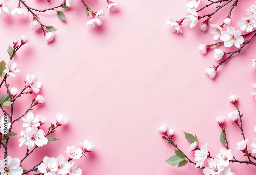 Spring frame with cherry blossoms frame on pink background. Flat lay floral composition for design, greeting card, postcard. Easter holiday celebration. Sakura branches Spring frame with cherry blossoms frame on pink background. Flat lay floral composition for design, greeting card, postcard. Easter holiday celebration. Sakura branches