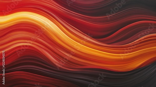 Dynamic liquid waves in fiery red, amber, and deep charcoal, resembling molten lava in motion 