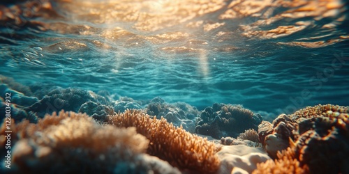 Fototapeta Naklejka Na Ścianę i Meble -  Coral reef thriving under sunlight in clear blue waters