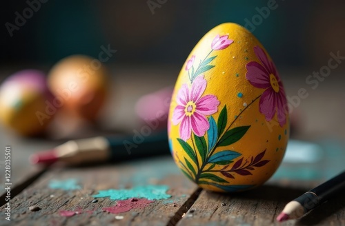 intricate painted Easter egg in different colors, festive artistic design, crafty celebratory scene, ideal for art supplies, party planners, seasonal events photo