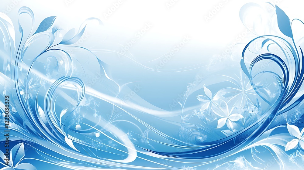 Abstract Blue Floral Design With Swirling Lines Abstract Blue Floral Design With Swirling Lines