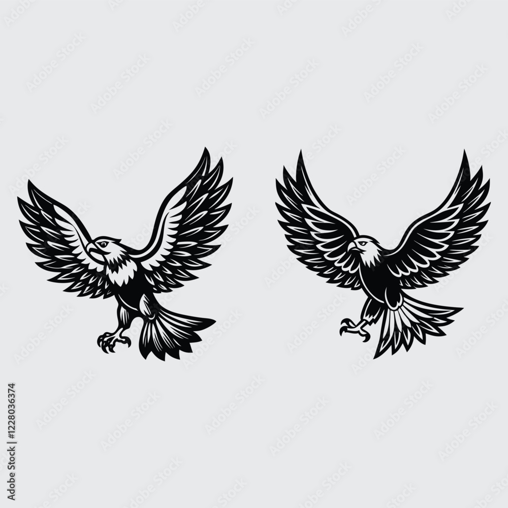 Obraz premium A simple eagle with outstretched wings in a flying pose, vector style silhouette vector art and illustration
