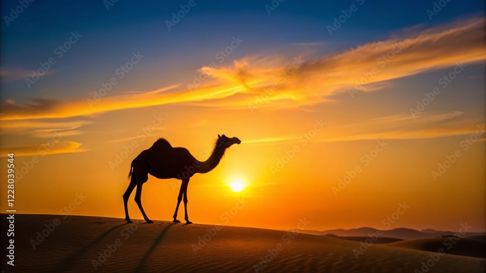Minimalist Desert Camel: Single Silhouette at Sunset Minimalist Desert Camel: Single Silhouette at Sunset