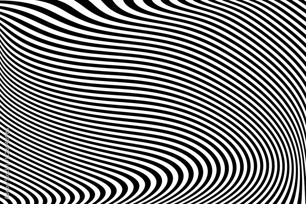 Wavy Lines Op Art Pattern with 3D Illusion Effect. Black and White Texture. Abstract Halftone Background. Wavy Lines Op Art Pattern with 3D Illusion Effect. Black and White Texture. Abstract Halftone Background.