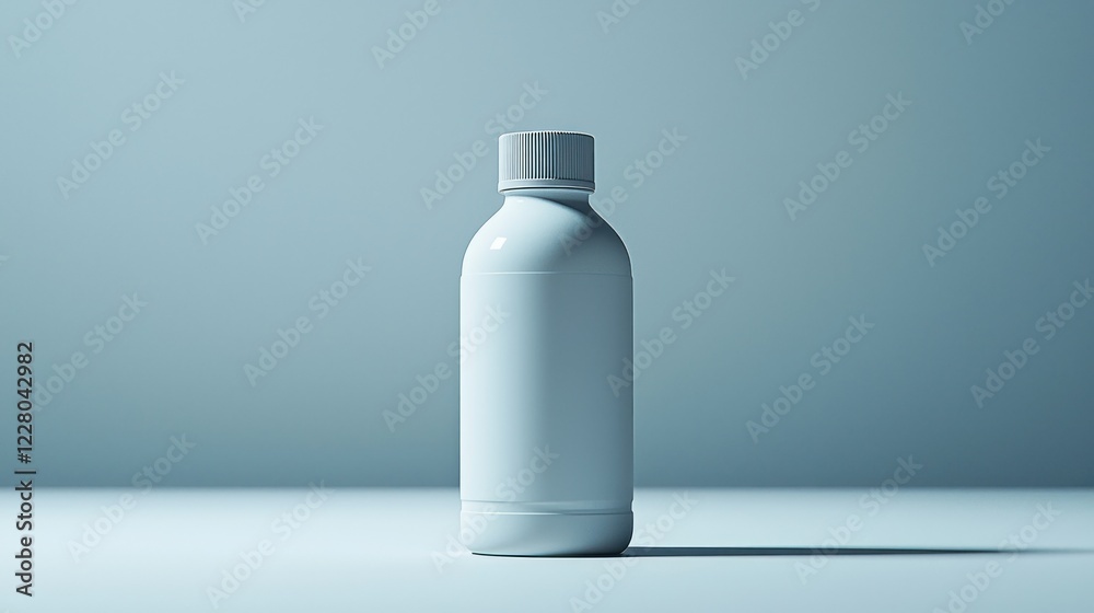 White plastic bottle mockup, studio shot, light background, packaging design