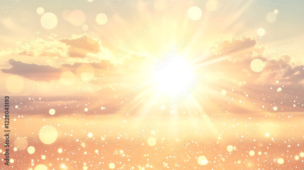 Naklejka premium Golden Sunset Sky With Sparkling Lights And Clouds