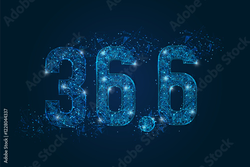 Abstract isolated blue image of healthy normal 36.6 temperature. Polygonal low poly wireframe illustration looks like stars in the black night sky in space or flying glass shards.