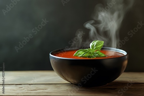 Tomato Soup Garnished With Basil Leaves