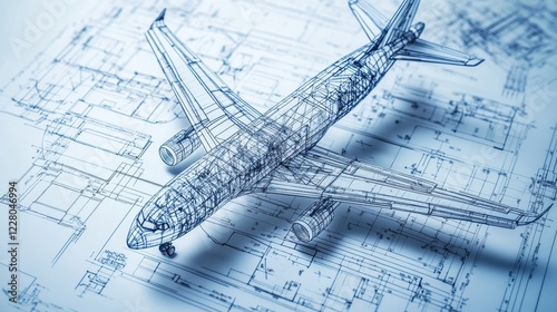 Detailed technical blueprints showcasing the design of a modern airplane for engineering and aviation analysis. Generative AI