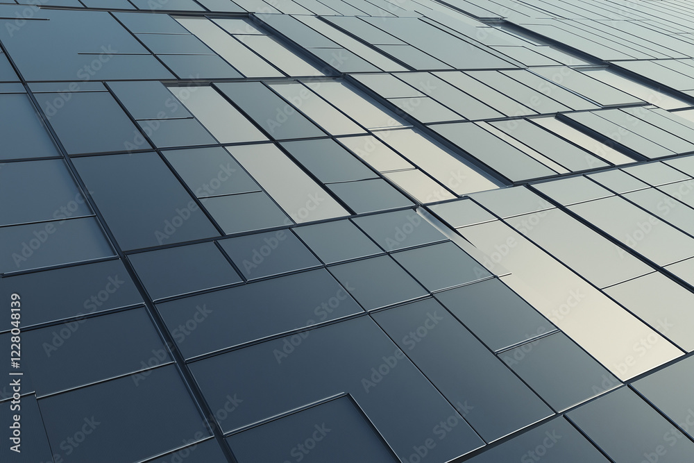 Abstract Steel Tiles: An image showcasing an abstract arrangement of metallic tiles in varying shades of grey and silver, creating a dynamic and modern visual effect. Abstract Steel Tiles: An image showcasing an abstract arrangement of metallic tiles in varying shades of grey and silver, creating a dynamic and modern visual effect.