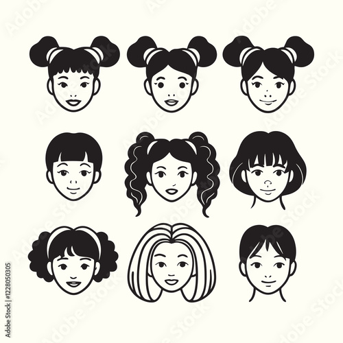 Girls hair style icons vector
