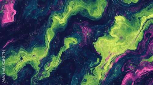Psychedelic waves of neon green, hot pink, and deep indigo swirling in a mesmerizing fractal pattern 