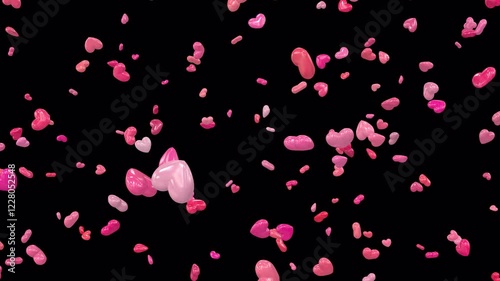 Animated Valentine Hearts transition 5 from top than explode
