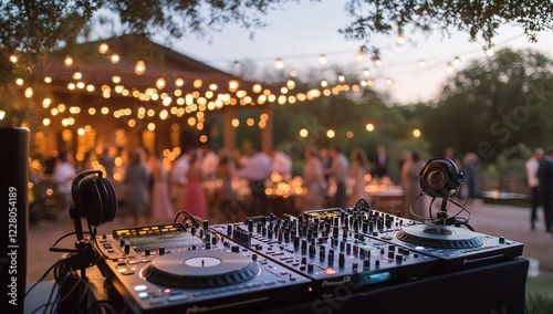 Outdoor Party DJ Setup Under String Lights