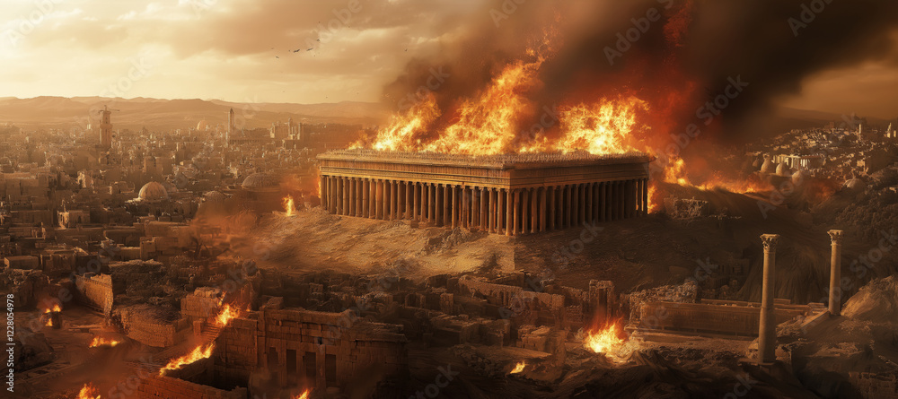 Fototapeta premium The Fall of Jerusalem: Nebuchadnezzar's Devastating Siege and the Exile of the Jewish People, a Historic Tragedy