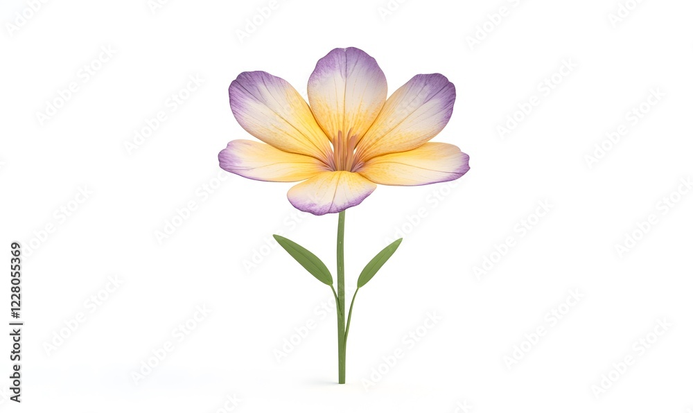 Fototapeta premium Yellow-purple flower, studio shot, white background, graphic design element