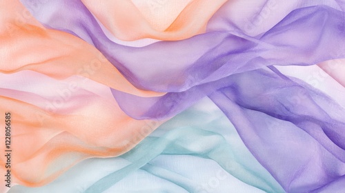 Soft pastel waves of lavender, peach, and mint intertwining in a delicate and airy abstract design 