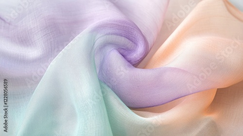 Soft pastel waves of lavender, peach, and mint intertwining in a delicate and airy abstract design 