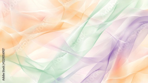 Soft pastel waves of lavender, peach, and mint intertwining in a delicate and airy abstract design 