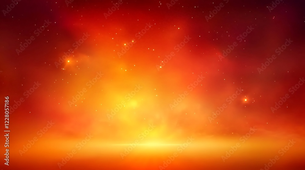Abstract fiery orange sky with bright glowing stars Abstract fiery orange sky with bright glowing stars