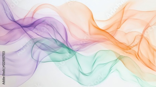 Soft pastel waves of lavender, peach, and mint intertwining in a delicate and airy abstract design 