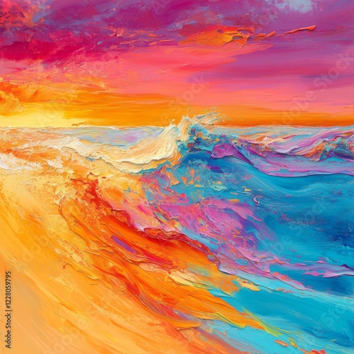 Vibrant sunset waves blending orange, magenta, and turquoise in a dreamy, fluid motion