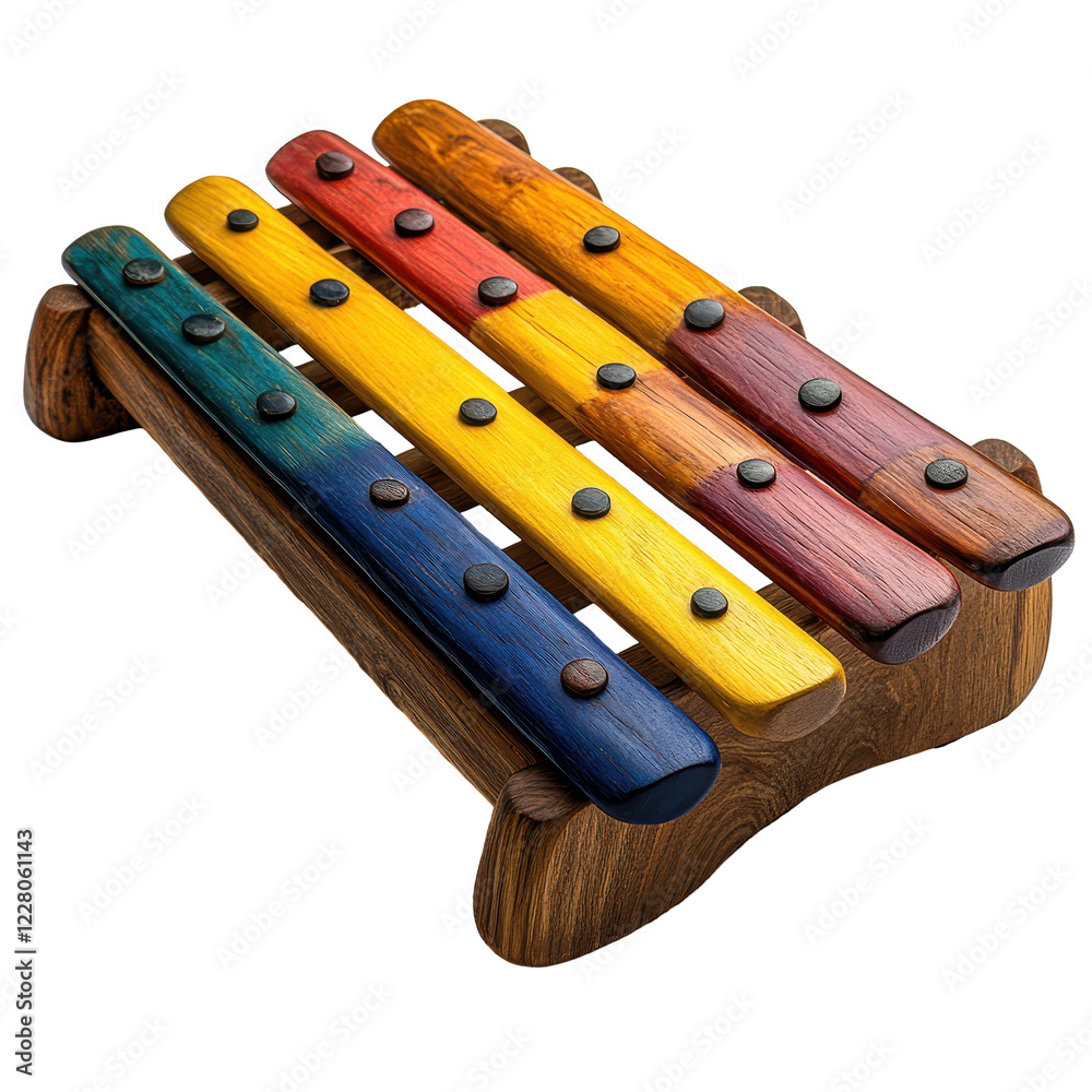 Colorful wooden xylophone showcases vibrant hues and playful design perfect for children's musical exploration isolated on transparent background Colorful wooden xylophone showcases vibrant hues and playful design perfect for children's musical exploration isolated on transparent background