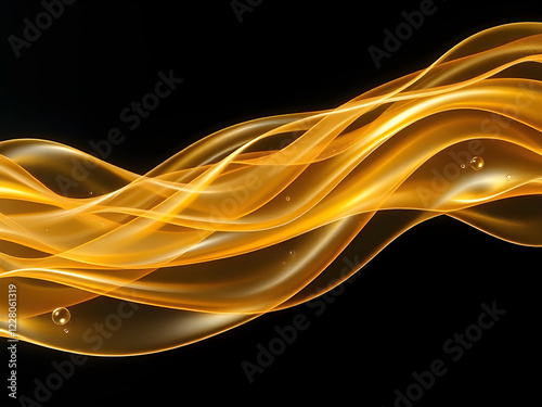 Light, flowing wave patterns with soft yellow,gold tones. The waves are thin and semi-transparent, arranged in parallel to create a gentle motion effect on a dark background.