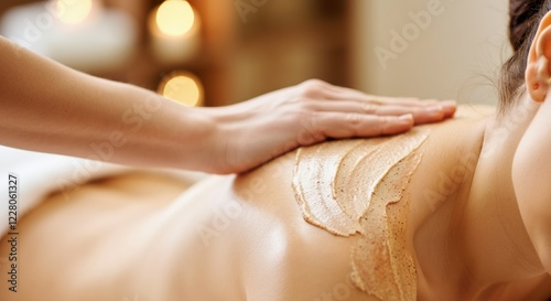 Woman receiving a relaxing body scrub treatment at a spa