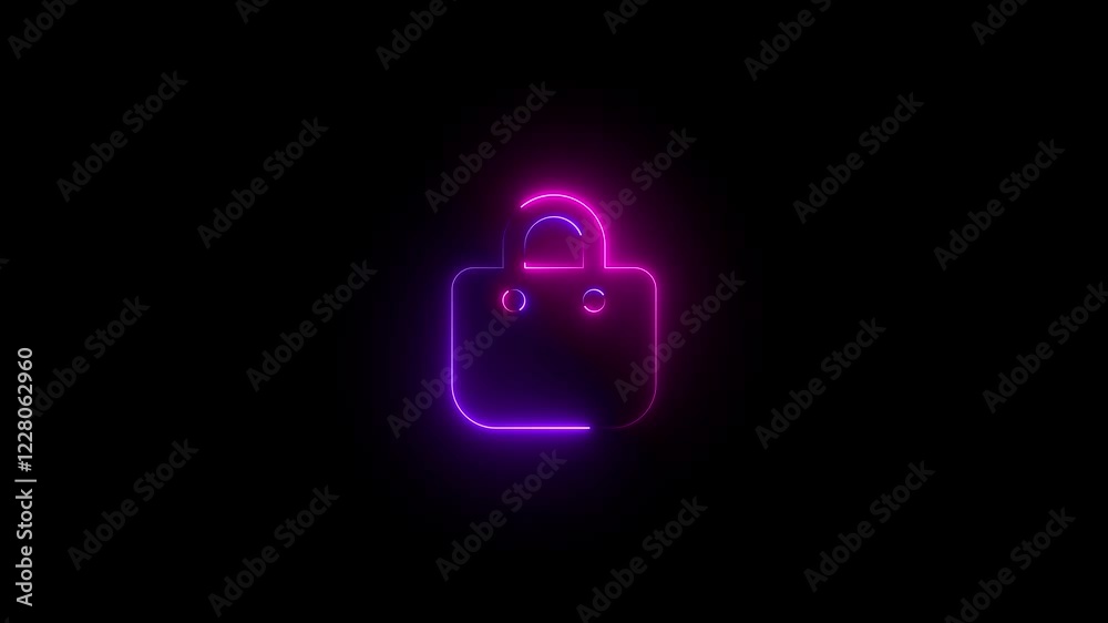 Bag shopping symbol icon animation neon glow pink and purple color on black background Bag shopping symbol icon animation neon glow pink and purple color on black background