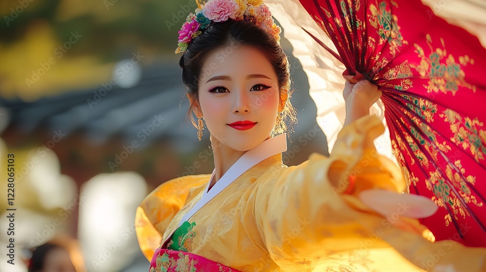 A woman in traditional attire performs a Buddhist dance at Beopjusa Temple in Boeun-gun, Chungcheongbuk-do, South Korea. The dance is a sacred art form that has been practiced for centuries A woman in traditional attire performs a Buddhist dance at Beopjusa Temple in Boeun-gun, Chungcheongbuk-do, South Korea. The dance is a sacred art form that has been practiced for centuries