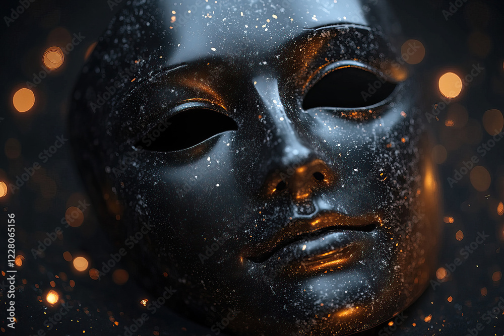 Mysterious black mask with glittering lights for festive and theatrical designs Mysterious black mask with glittering lights for festive and theatrical designs