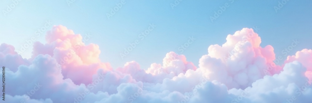 Soft white clouds float in a clear blue sky with a subtle hint of pink and purple hues, landscape, abstract, serene Soft white clouds float in a clear blue sky with a subtle hint of pink and purple hues, landscape, abstract, serene