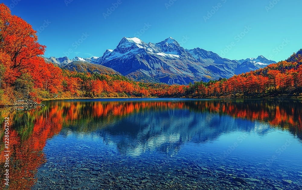 Obraz premium Breathtaking Autumn Reflection in Mountain Lake Landscape