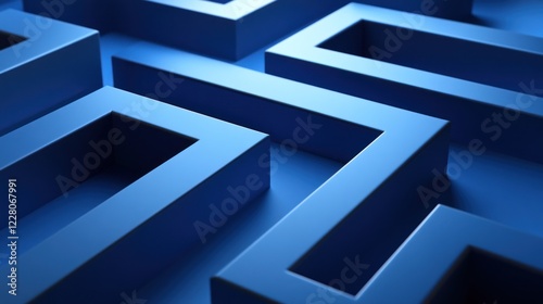 Wallpaper Mural Abstract blue 3D geometric shapes forming a complex maze-like pattern. Torontodigital.ca