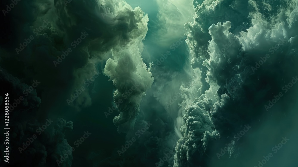 Fototapeta premium Vibrant Green Smoke Swirling Against a Black Background Creates an Ethereal Atmosphere and Mysterious Ambiance