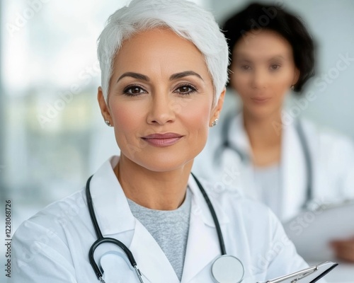 Modern Healthcare Portraiture Empowering Female Doctor with Natural Lighting - Premium Content for Medical Branding and Patient-Centric Marketing photo