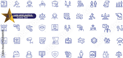 Law and Justice Line Editable Icons set.