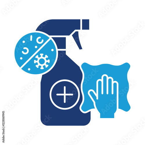 Disinfection – Spray Bottle and Gloves Representing Germ-Free and Sanitized Spaces. Vector illustration.