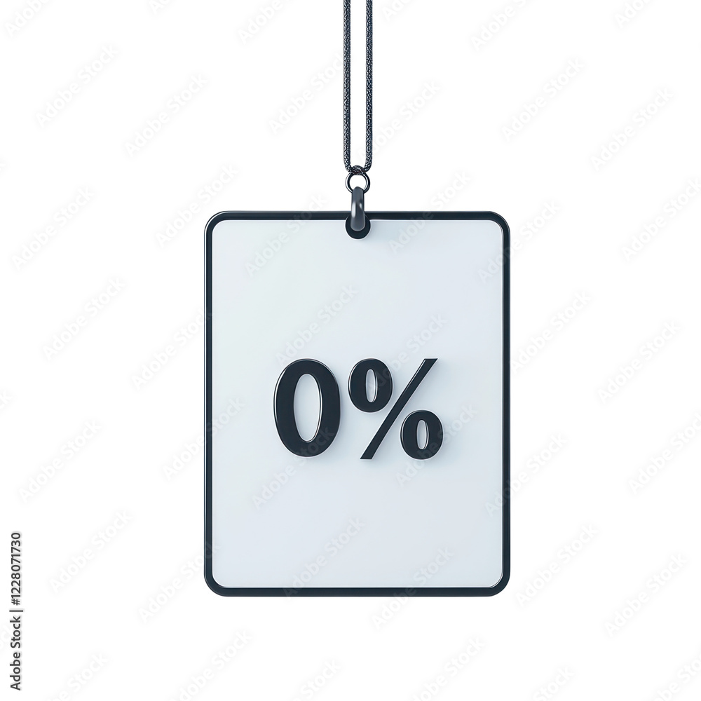 Sign hangs showing zero percent discount in a promotional display, isolated on a transparent background. PNG Sign hangs showing zero percent discount in a promotional display, isolated on a transparent background. PNG