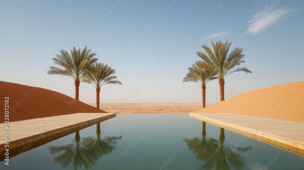Modern Oasis Serenity Sustainable Date Palm Oasis with Reflections in Tranquil Desert Pool - Premium Travel Content and Eco-Friendly Destination Marketing Modern Oasis Serenity Sustainable Date Palm Oasis with Reflections in Tranquil Desert Pool - Premium Travel Content and Eco-Friendly Destination Marketing