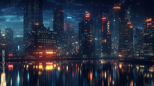 Wallpaper Mural Futuristic metropolis at night, with dotted lines symbolizing connectivity. Represents the Internet of Things, urban intelligence, fast connections, and advanced networking.  Torontodigital.ca