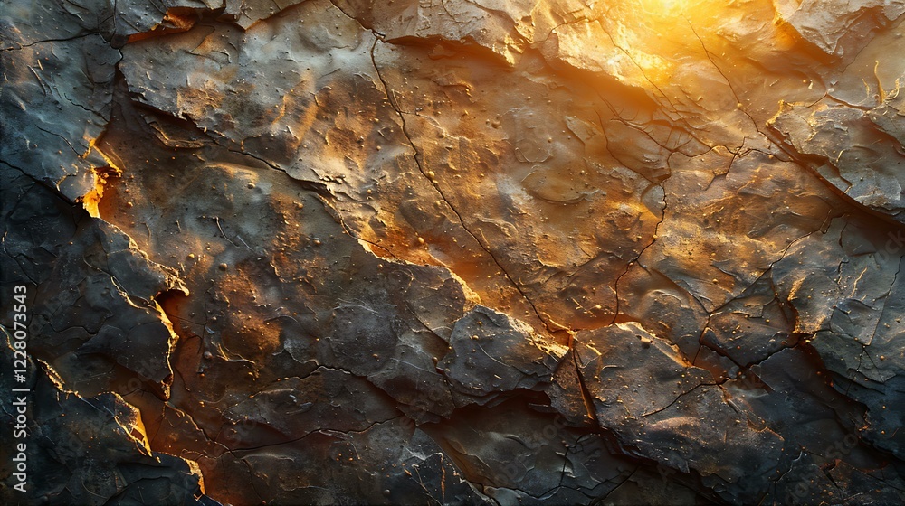 Stone Textured Surface With Bright Orange Light Shining On Rough Rock And Crevices Detailed Stone Textured Surface With Bright Orange Light Shining On Rough Rock And Crevices Detailed