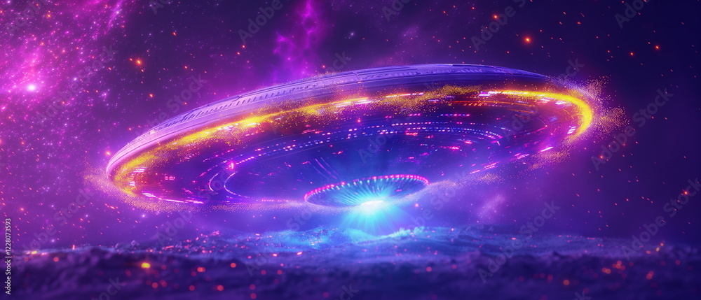 Obraz premium A UFO flying saucer penetrates the water at high s_012