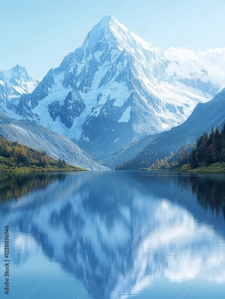 Serene Alpine Lake Reflecting Majestic Snowy Peaks in Pristine Wilderness Landscape Serene Alpine Lake Reflecting Majestic Snowy Peaks in Pristine Wilderness Landscape