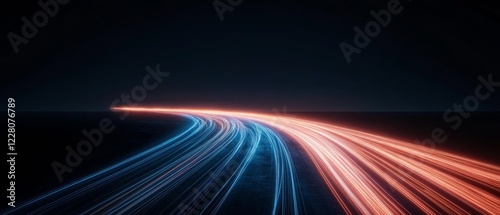 Neon Pathway Dynamic LED Streaks on Asphalt Symbolizing Speed - Future Urban Infrastructure and Tech-Centric Branding for Transport Innovations