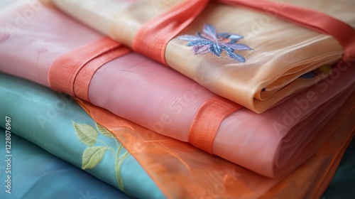 Korean traditional wrapping cloth, bojagi, is made of silk.  photo