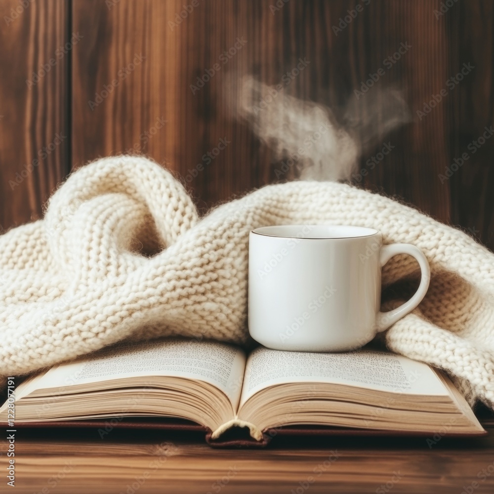 Warm Hygge Aesthetic Book and Mug Scene on Cozy Knit Blanket - Engaging Literary Content and Relaxed Lifestyle Marketing for Modern Home Interiors Warm Hygge Aesthetic Book and Mug Scene on Cozy Knit Blanket - Engaging Literary Content and Relaxed Lifestyle Marketing for Modern Home Interiors