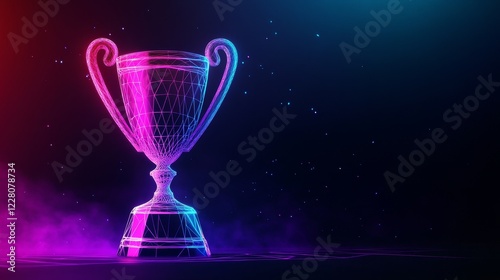 Neon Wireframe Trophy Design - Award, victory, achievement, success, competition.  A glowing symbol of triumph.