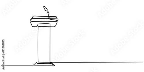 Single one line drawing podium with microphone, Conference lectern line icon on the background, Conference lectern icon, Man Giving a Presentation.